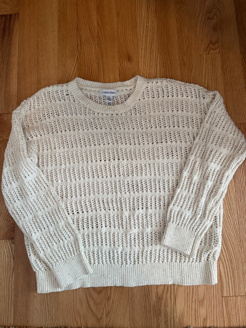Calvin Klein Open-Weave Cream Crewneck Sweater